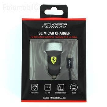 Ferrari Rubber microUSB Dual USB Autonabíječka 2,1A Black (EU Blister)