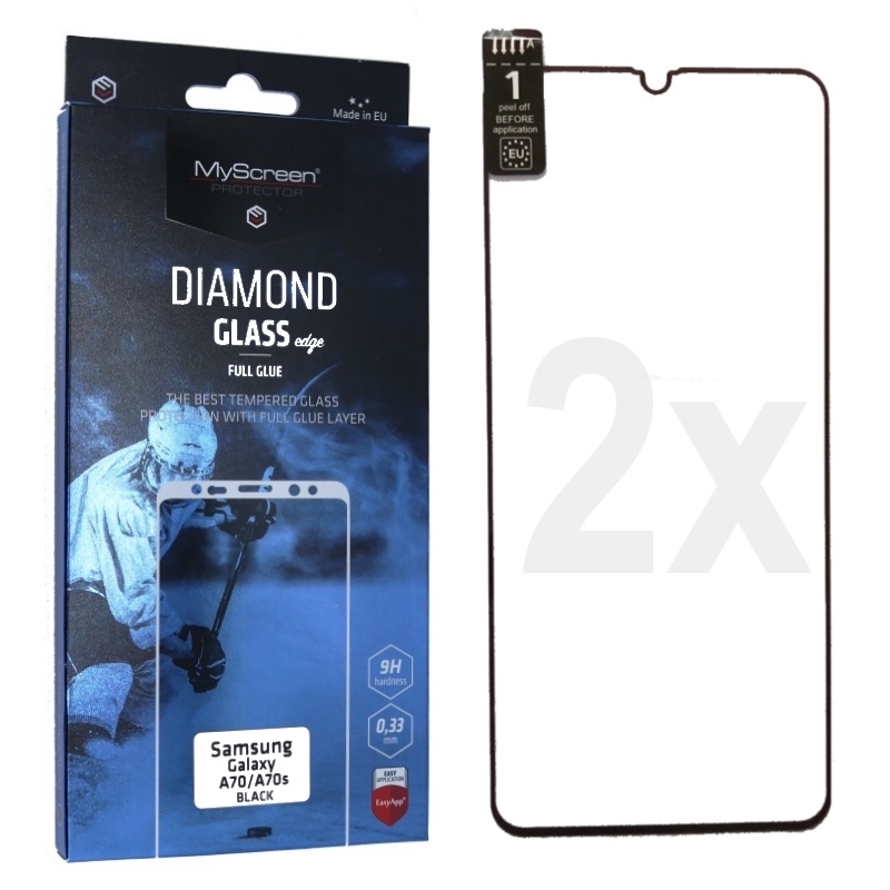 2 kusy ochranné sklo displeje MyScreen Diamond Glass FullGlue černé pro Samsung Galaxy A70