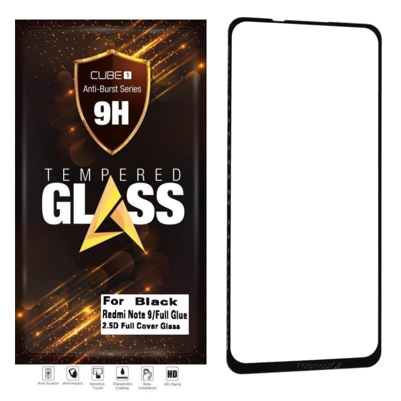 Tvrzené sklo černé 2,5D Full Cover Cube1 pro Xiaomi Redmi Note 9