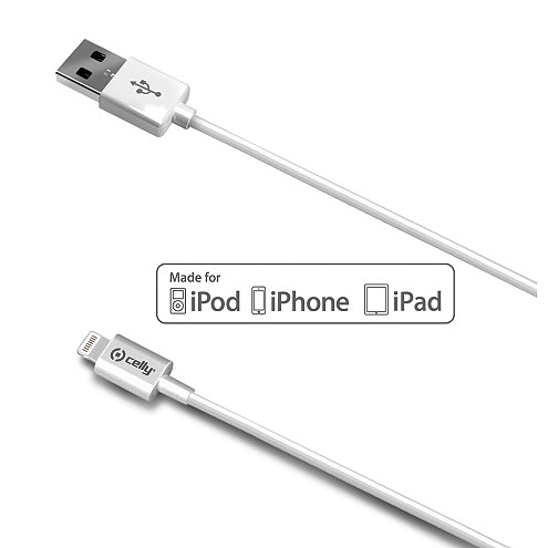 Certifikovaný datový USB kabel CELLY pro přístroje Apple IPhone a Ipad s konektorem Lightning, 2 metry, bílý