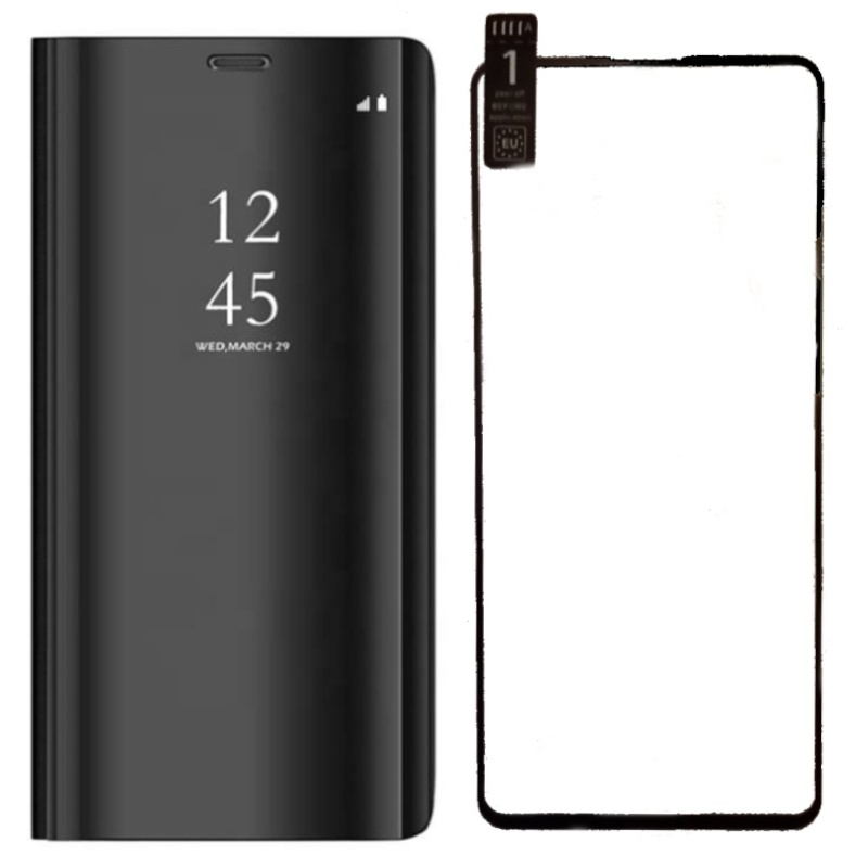 Pouzdro Smart Clear View pro Samsung Galaxy A51 černé + sklo na displej