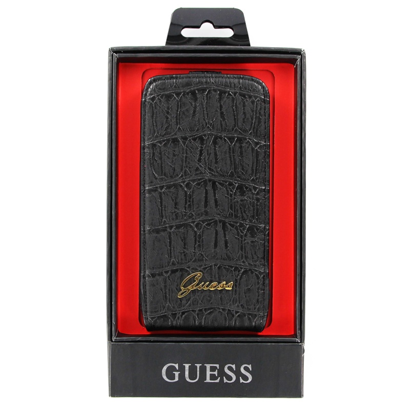GUFLS4CMB Guess Kožené Flip Pouzdro Mat Black pro Samsung i9505 Galaxy S4