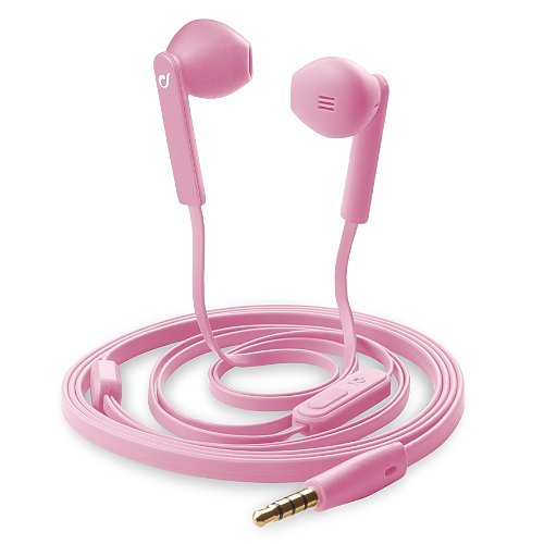 In-ear sluchátka CellularLine MANTIS s mikrofonem, soft materiál, 3,5 mm jack, plochý kabel, růžová