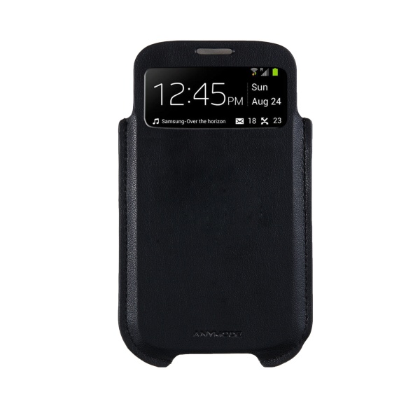 Pouzdro ANYMODE s průhledem pro Samsung i9505 Galaxy S4, podpora S-View, černé, + fólie na displej