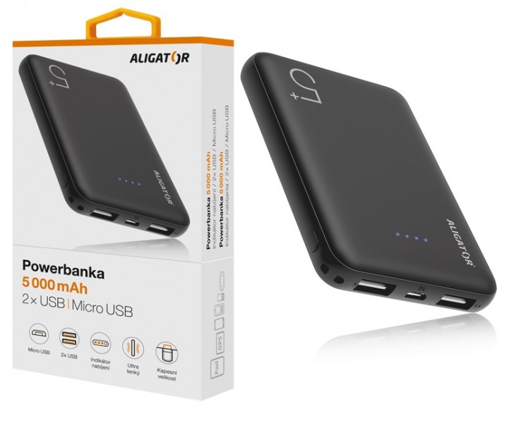 Powerbanka 5000 mAh Power bank ALIGATOR PB5+, černá