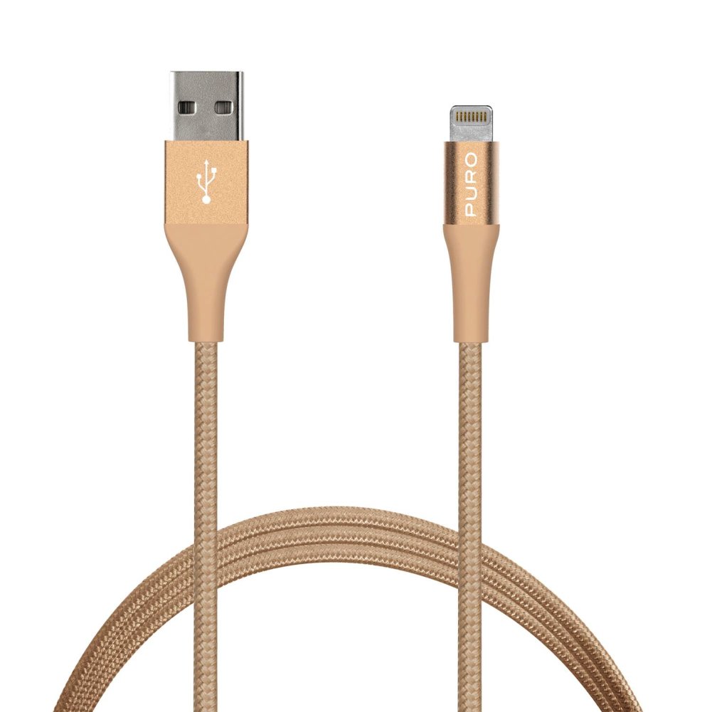 Puro MFI datový kabel opletený, konektor Lightning, zlatá
