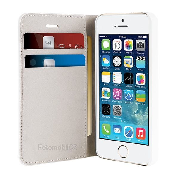 Puro flipové pouzdro pro iPhone 5/5S se třemi přihrádkami na karty, bílá