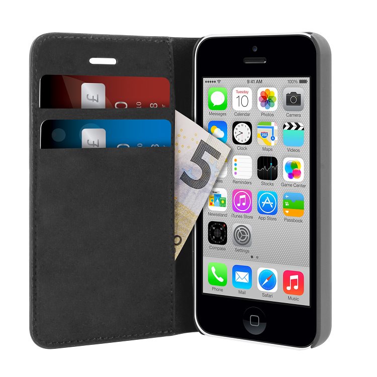 Puro flipové pouzdro pro iPhone 5C se třemi přihrádkami na karty, černá
