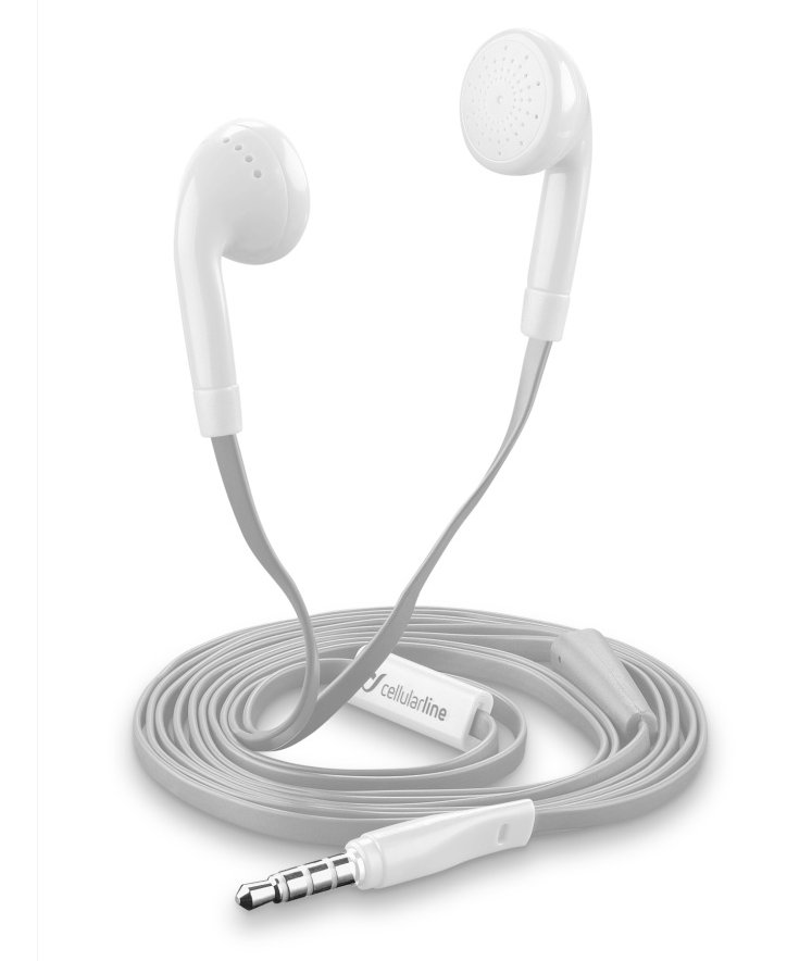 STYLE&COLOR sluchátka s mikrofonem Cellularline BUTTERFLY, plochý kabel, 3,5 mm jack, bílá