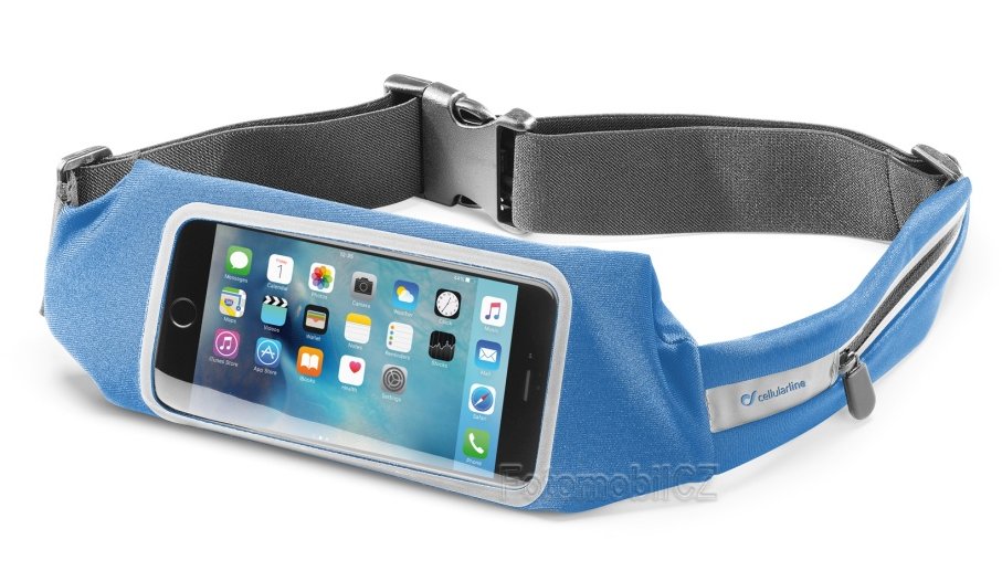 Sportovní pouzdro CellularLine WAISTBAND RUNNING s průhledem, univerzální velikost, modrá