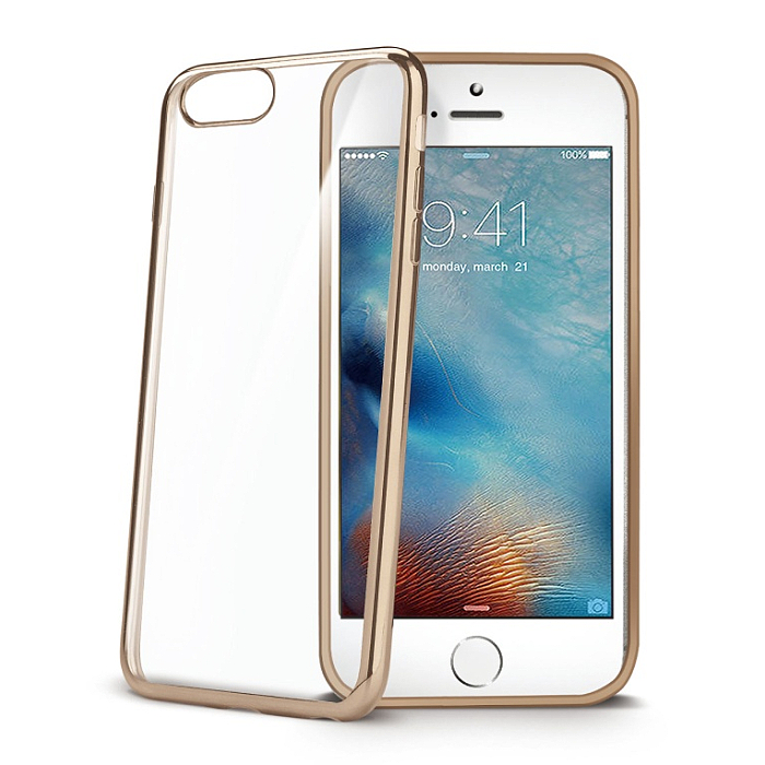 TPU silikonové pouzdro CELLY Laser - lemování s kovovým efektem pro iPhone 7 / 8 / SE 2020 / SE 2022, zlaté