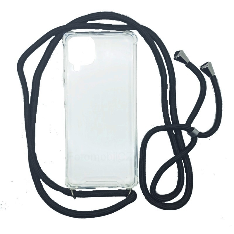 Silikonové TPU pouzdro s popruhem na krk pro Samsung Galaxy A12/M12 transparentní