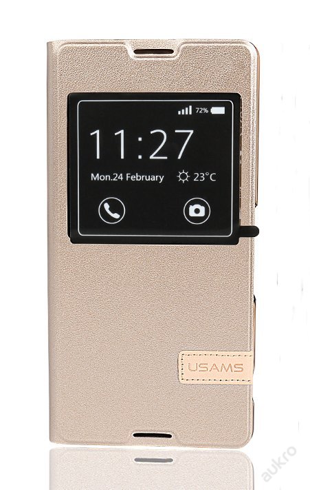 USAMS Muge S-View Pouzdro GOLD zlatá barva pro Sony E5823 Xperia Z5 Compact