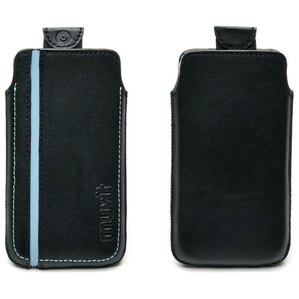 Univerzální kožené pouzdro Muvit iLine pro iPhone 4 / 4S, černá/ modrá