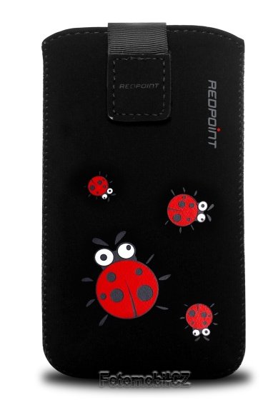 Univerzální pouzdro FIXED Velvet, mikroplyš, motiv LadyBird Black, velikost L