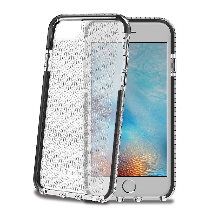 Zadní nárazuvzdorný pružný kryt CELLY Hexagon MILITARY TEST pro iPhone 6 / 6S / 7 / 8 / SE 2020 / SE 2022, černý