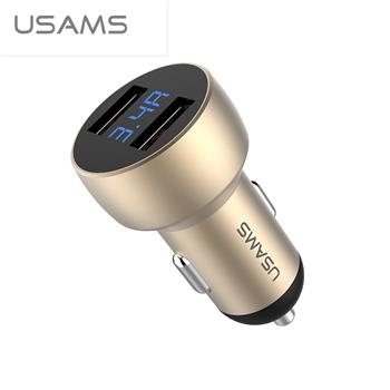 USAMS 3.4A Dual USB / Digital displej Metal Autonabíječka GOLD zlatá barva (EU Blister)