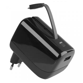 Univerzální cestovní nabíječka s vestavěnou powerbankou Fontastic VIRTUE, USB, 2.1A, 5200mAh, černá