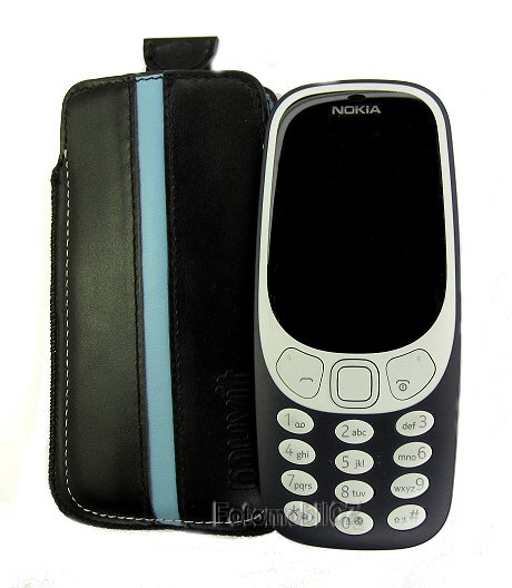 Univerzální kožené pouzdro Muvit iLine černá/ modrá pro Nokia 3310 2017