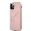Guess PU Saffiano Vintage Script Zadní Kryt pro iPhone 12 / 12 Pro Rose Gold