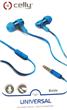 Stereo sluchátka CELLY s mikrofonem, 3,5mm jack, plochý kabel, modrá